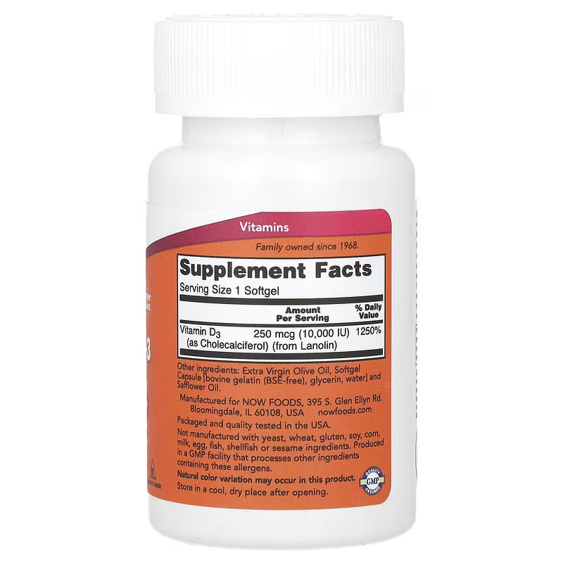 NOW Foods, Vitamin D3, High Potency, 10,000 IU, 240 Softgels - Galeri
