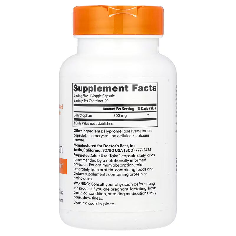Doctor's Best L-Tryptophan Mood & Sleep Support  500 mg 90 Veggie Caps - Galeri