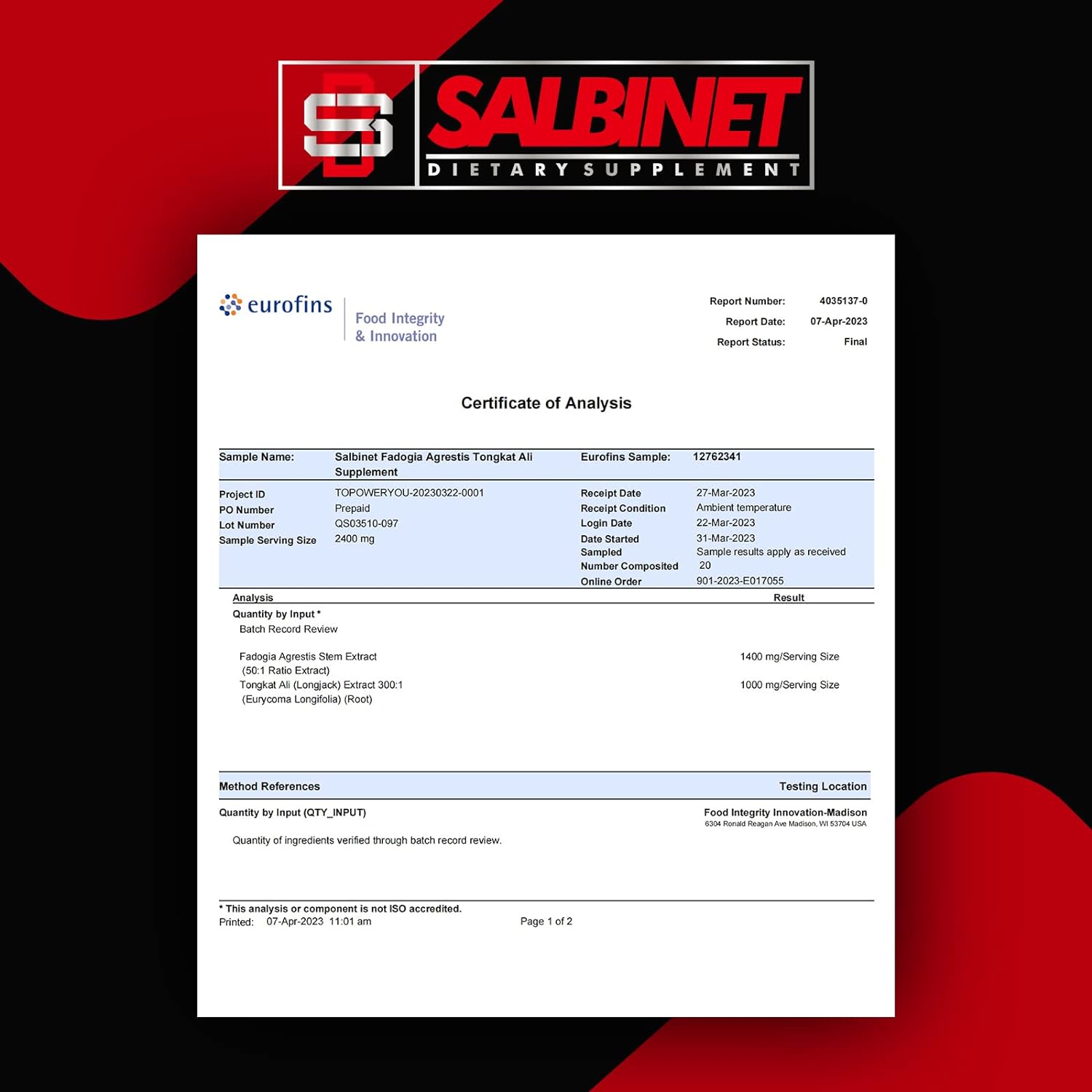 Salbinet 2400mg Fadogia Agrestis Tongkat Ali 1400mg Fadogia Agrestis & 1000mg Tongkat Ali - Galeri