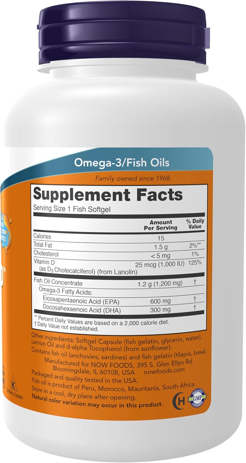 NOW Ultra Omega 3-D™, Omega 3 Fish Oil 1200 mg EPA 600 DHA 300 + Vitamin D-3 90 Softgels - Galeri