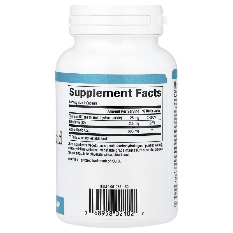 Natural Factors Alpha-Lipoic Acid with Thiamin B1 & B2 Antioxidants 60 Vegetarian Caps - Galeri