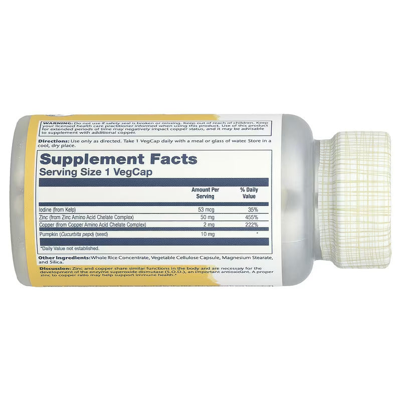 Solaray Zinc Copper with Kelp & Pumpkin Seed Iodine 100 VegCaps - Galeri