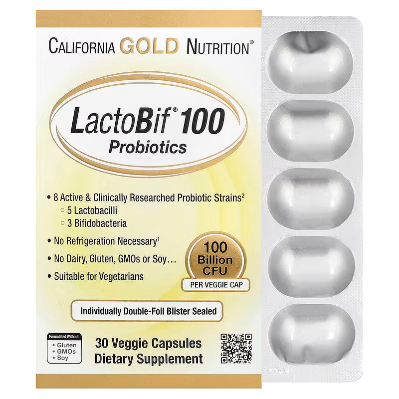 California Gold Nutrition LactoBif 100 Probiotics Gut Health 100 Billion CFU 30 Veggie Capsules
