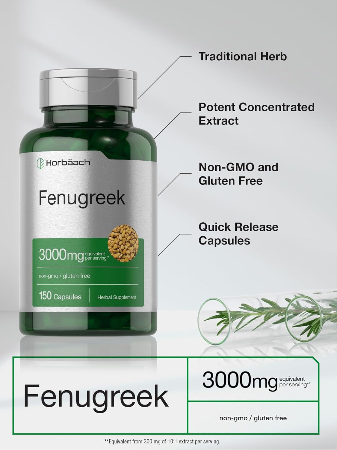 Horbäach Fenugreek Seed Çemen otu 3000 mg 150 Caps - Galeri