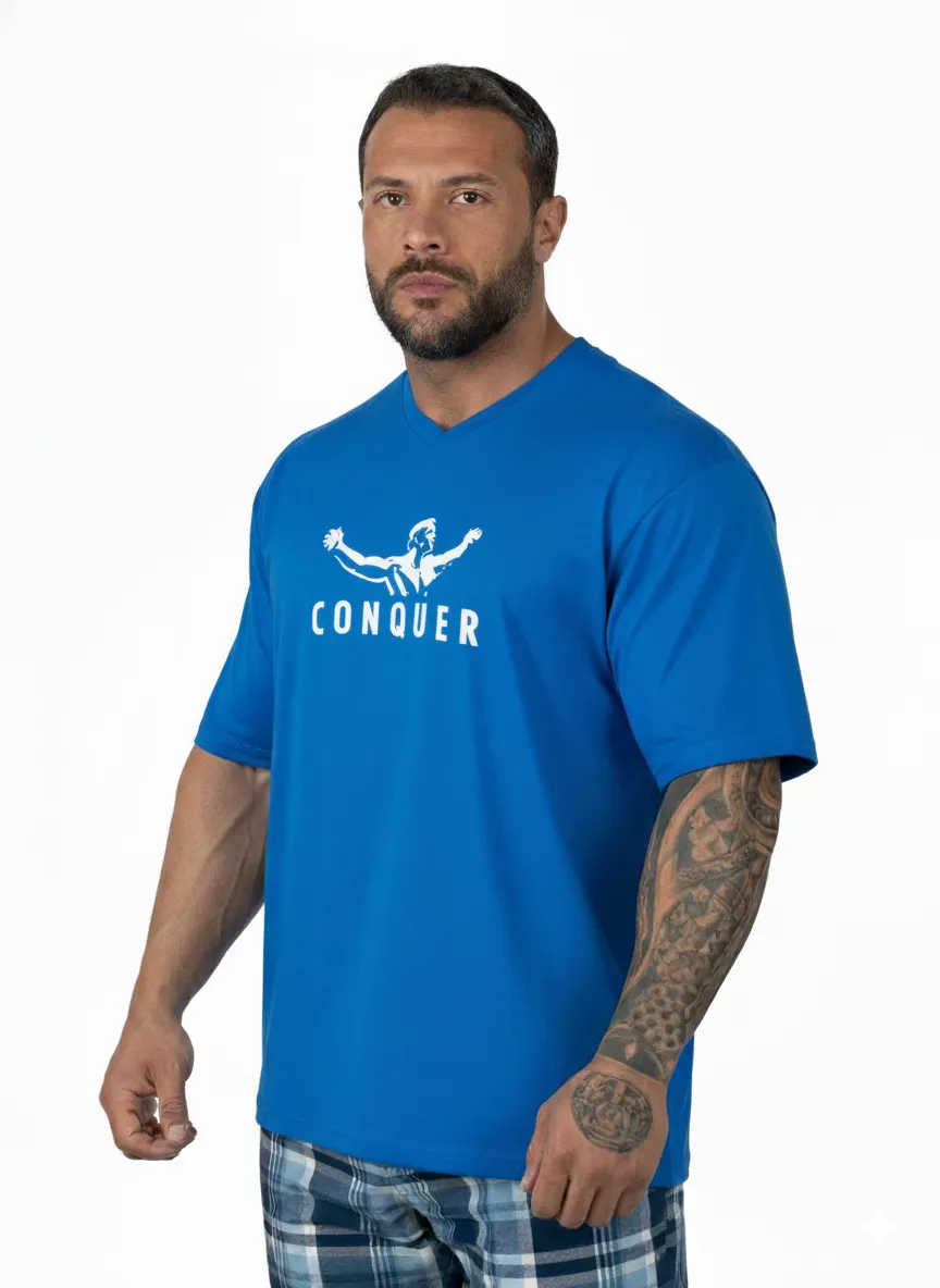 OVERSIZE TİŞÖRT CONQUER MAVİ