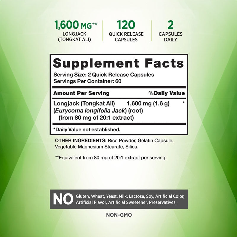 Natures Truth Longjack Tongkat Ali 1600 mg 120 20:1 Extract Quick Release Caps - Galeri