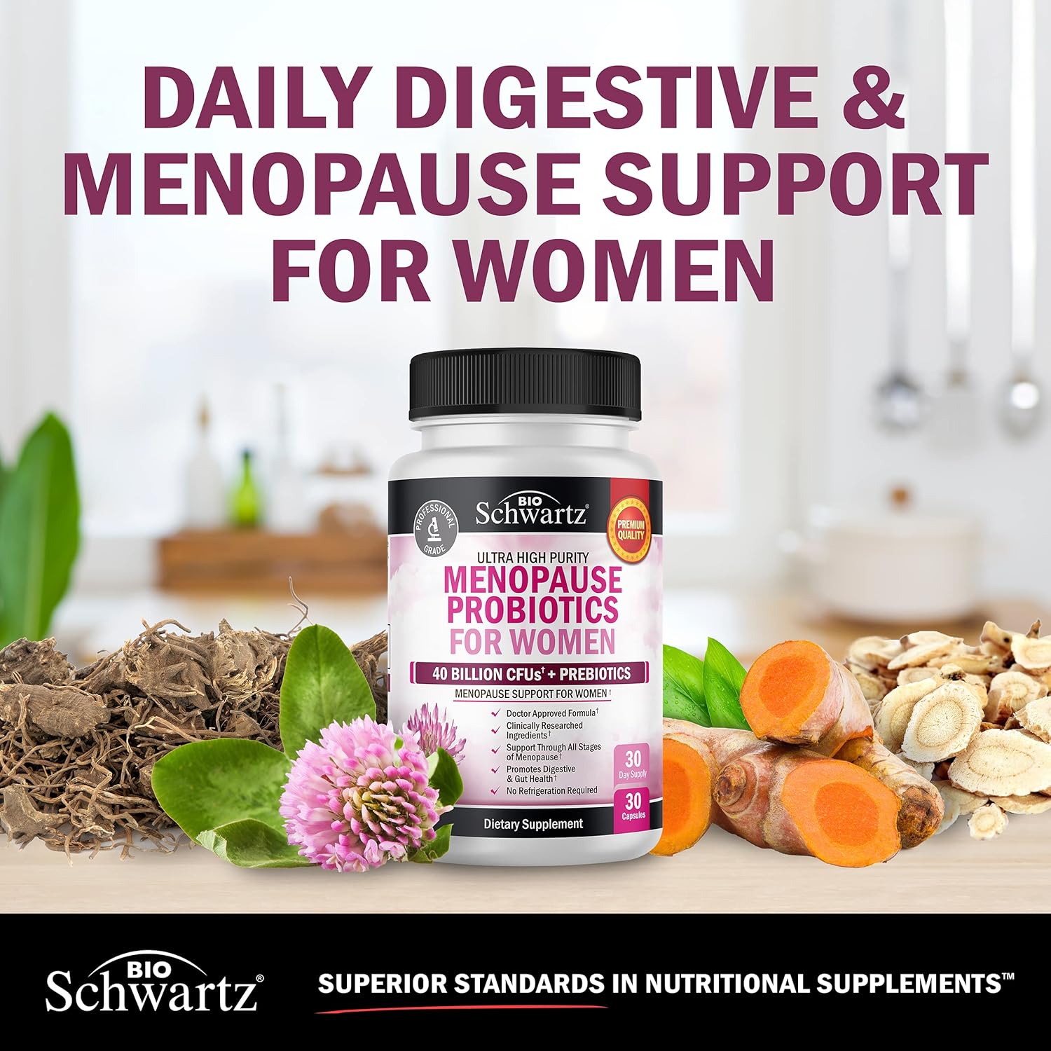BioSchwartz Menopause Women - 40 Billion CFU Probiotics Hot Flashes Night Sweats Mood Swings and Balance 60 Caps - Galeri
