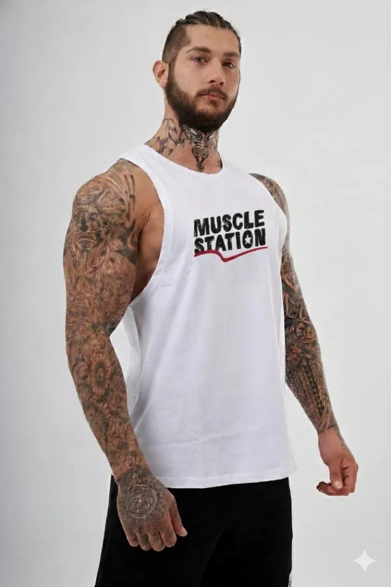 Kalın Askılı Muscle Station Beyaz Atlet (M Beden)