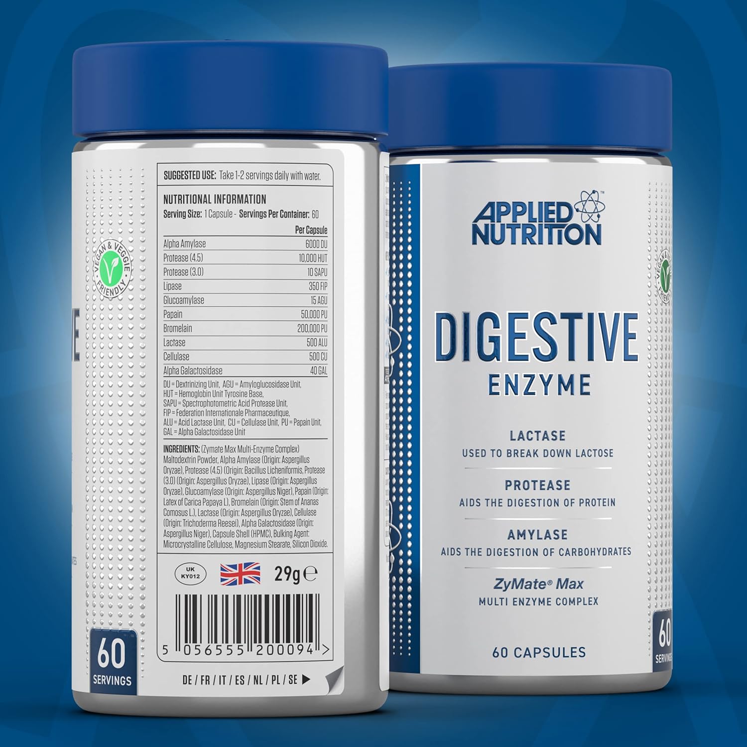 Applied Nutrition Digestive Enzyme Lactase Protease Amylase Aids Digestion Flatulence Control 60 - Galeri