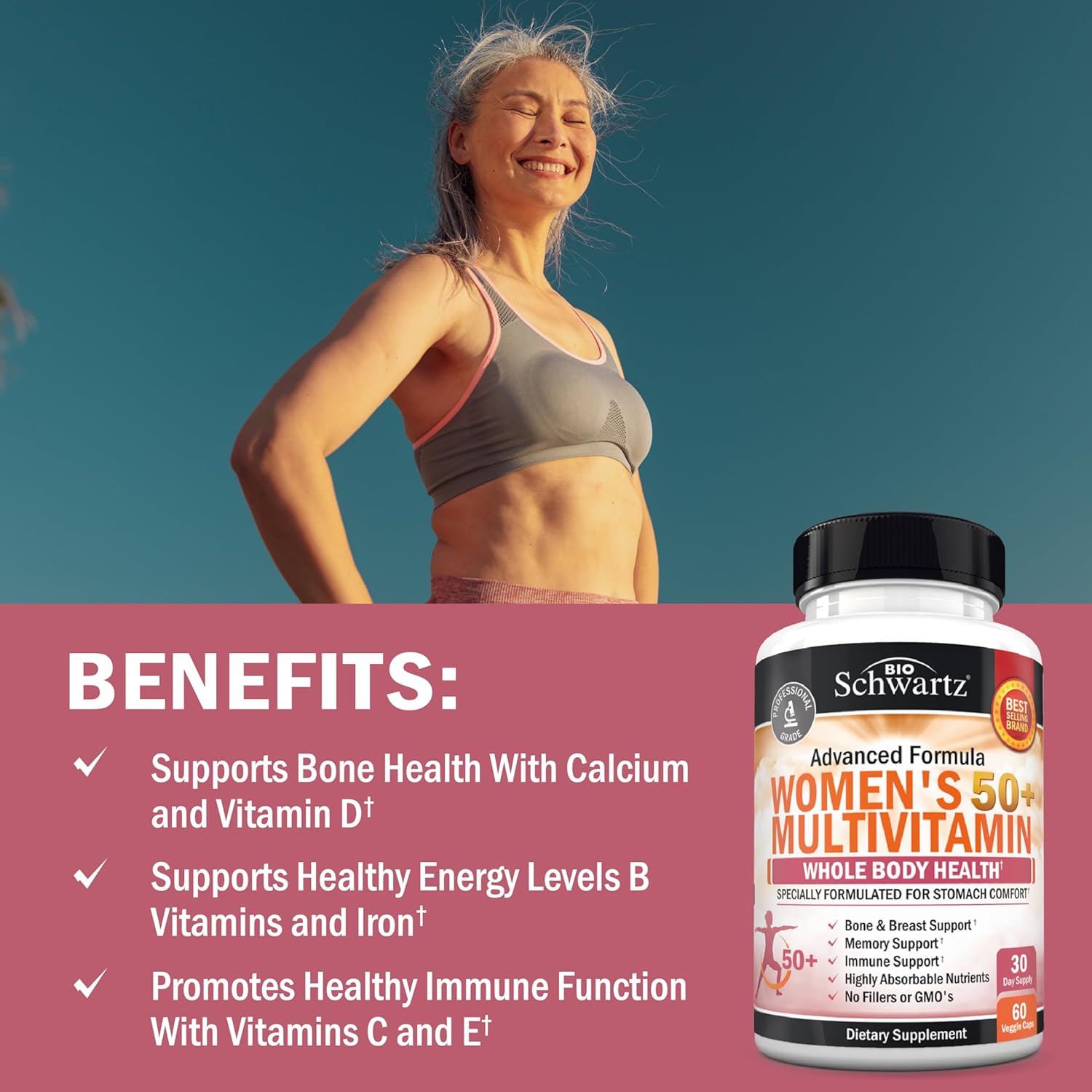 BioSchwartz Daily Multivitamin for Women Vitamin Memory Support Stress Reduction & Healthy Immune Response 60 Caps - Galeri