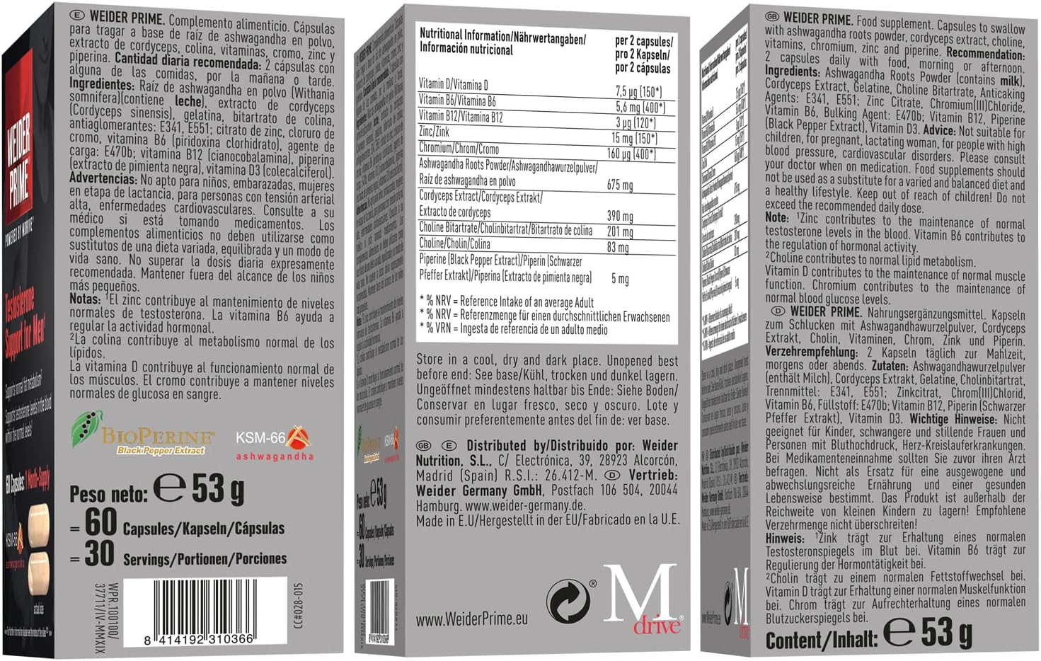 Weider Prime Testosterone Testo Booster For Men DIM KSM66 Ashwagandha 60 Caps - Galeri