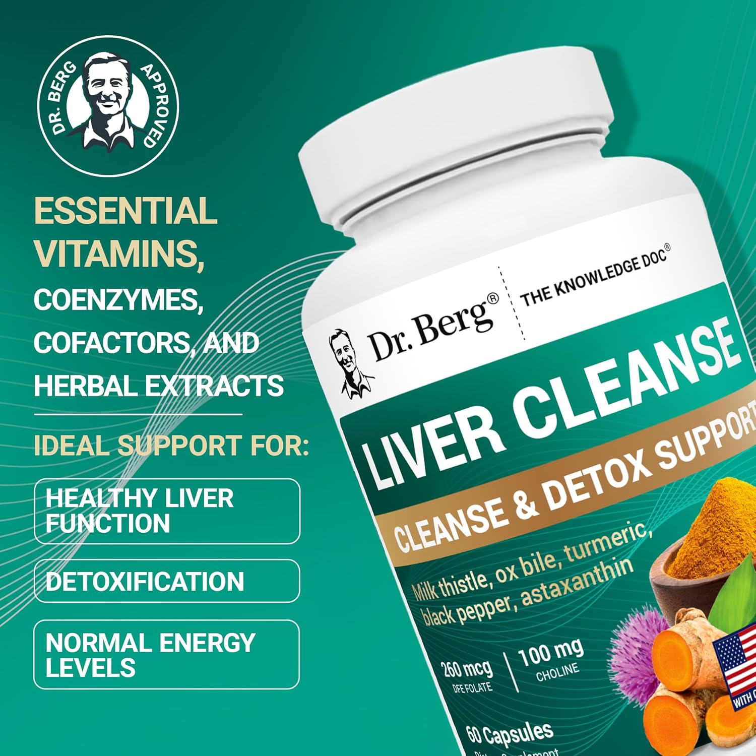 Dr. Berg Liver Cleanse Detox Milk Thistle Ox Bile & Folate Liver Turmeric Choline 60 Caps - Galeri