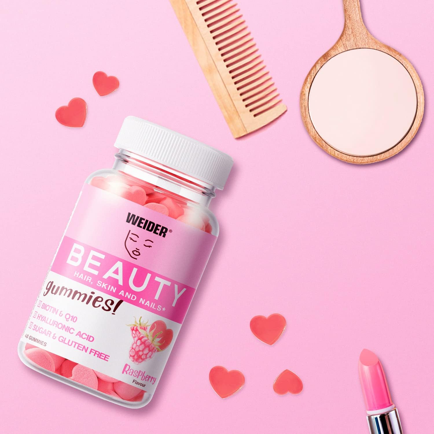 Weider Beauty Gummies - Nourishes Hair Skin Anti-ageing Q19 biotin -Vitamin C - zinc hyaluronic acid 40 gum - Galeri