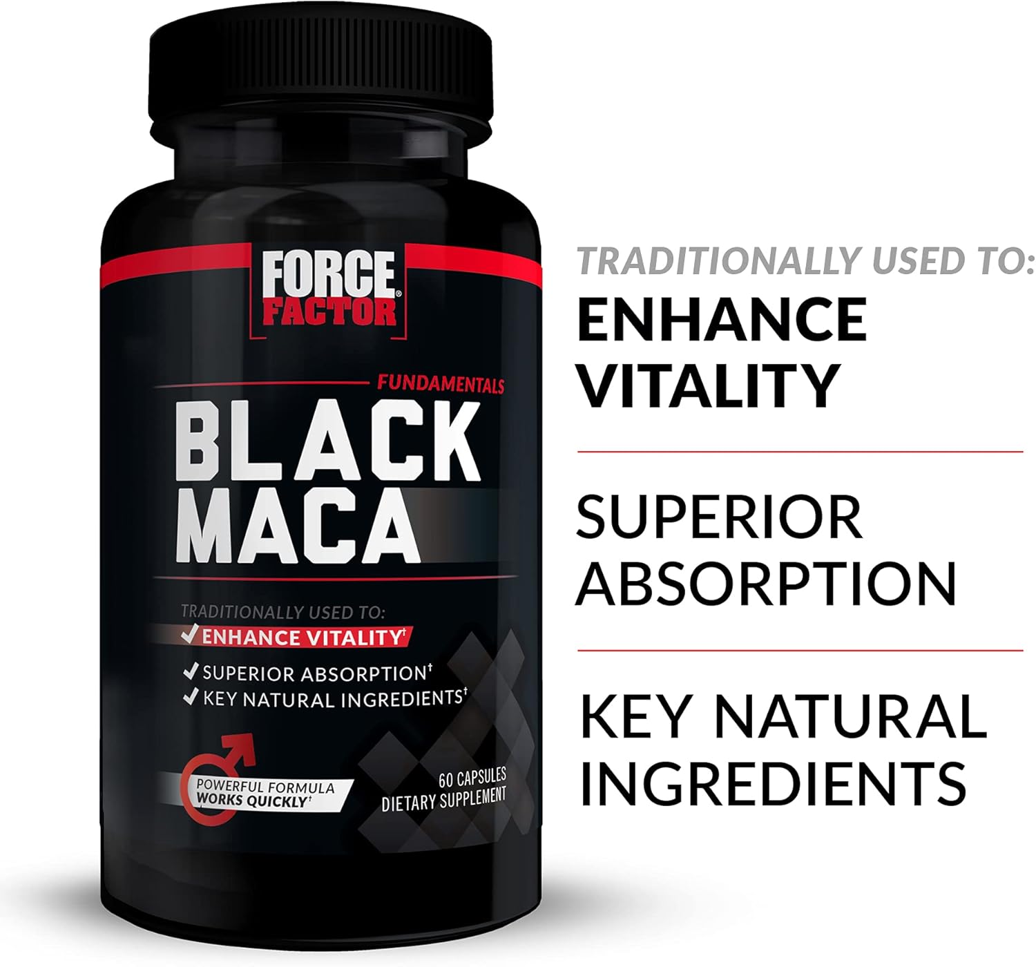 Force Factor Black Maca Root Vitality for Men 1000mg, 60 Capsules - Galeri