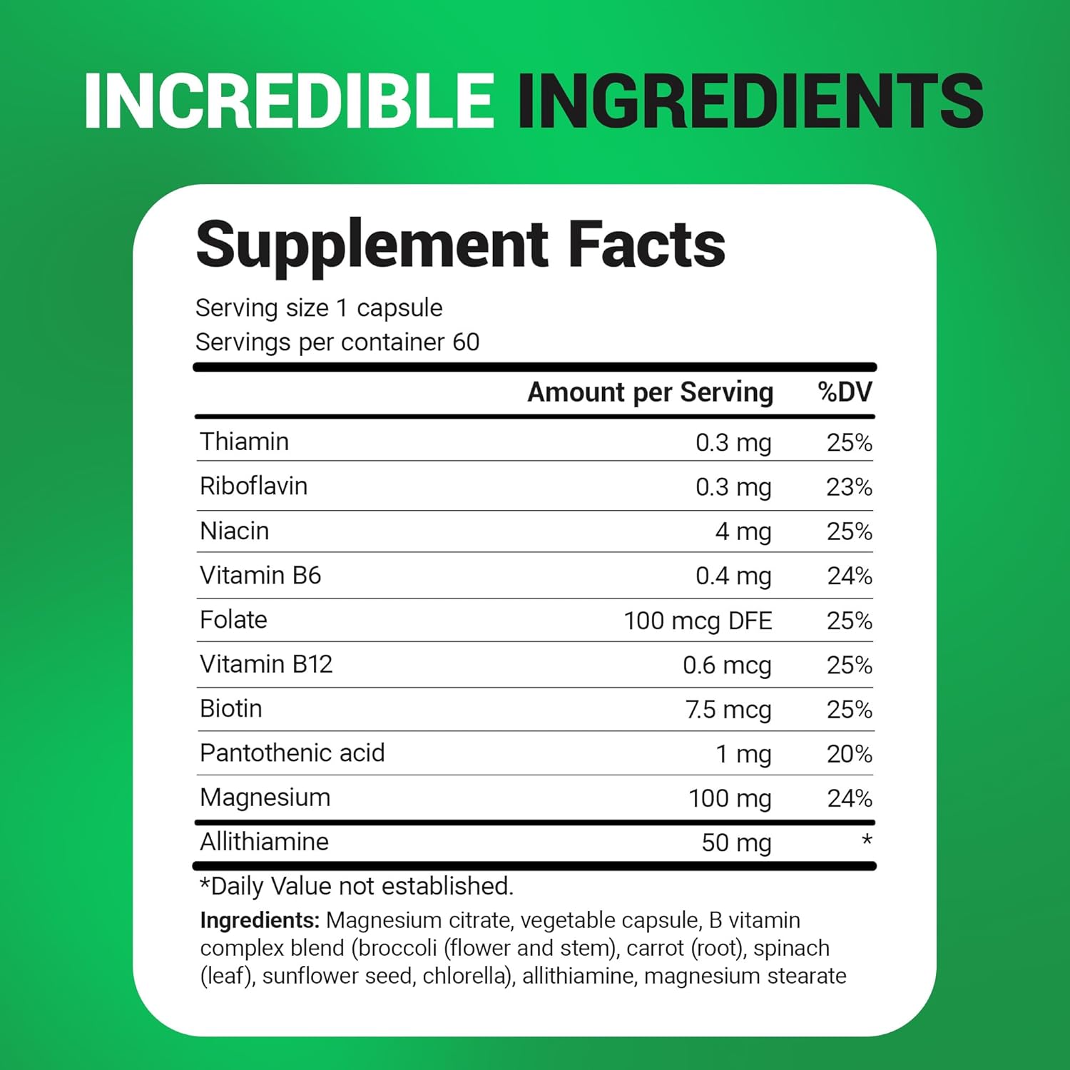 Dr. Berg Natural Vitamin B1 B6 B12 Complex Allithiamine Vitamin B1 Thiamin, Niacin, Folate, Magnesium & More - 60 Caps - Galeri