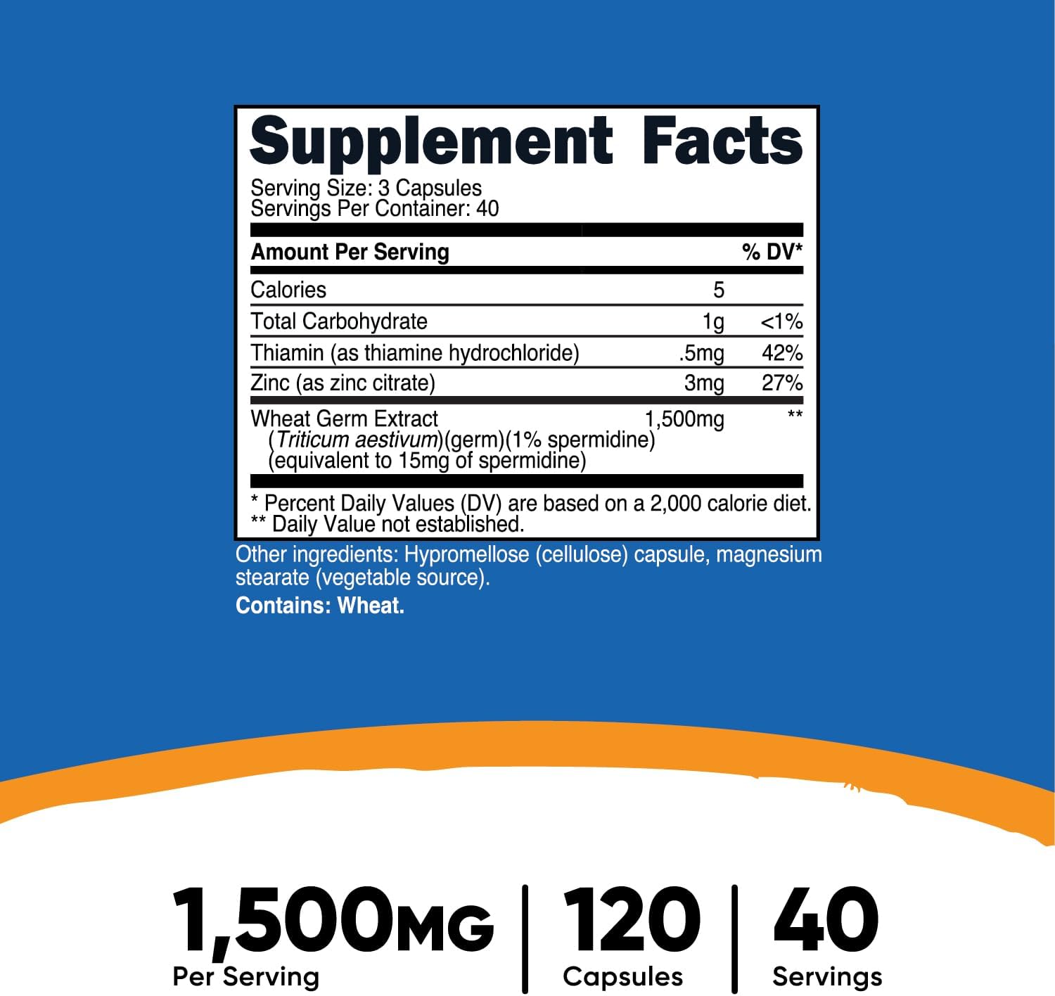 Nutricost Spermidine Wheat Germ Extract Zinc+Thiamine  1500mg 120 Capsules - 15mg Equivalent Spermidine anti aging brain health - Galeri