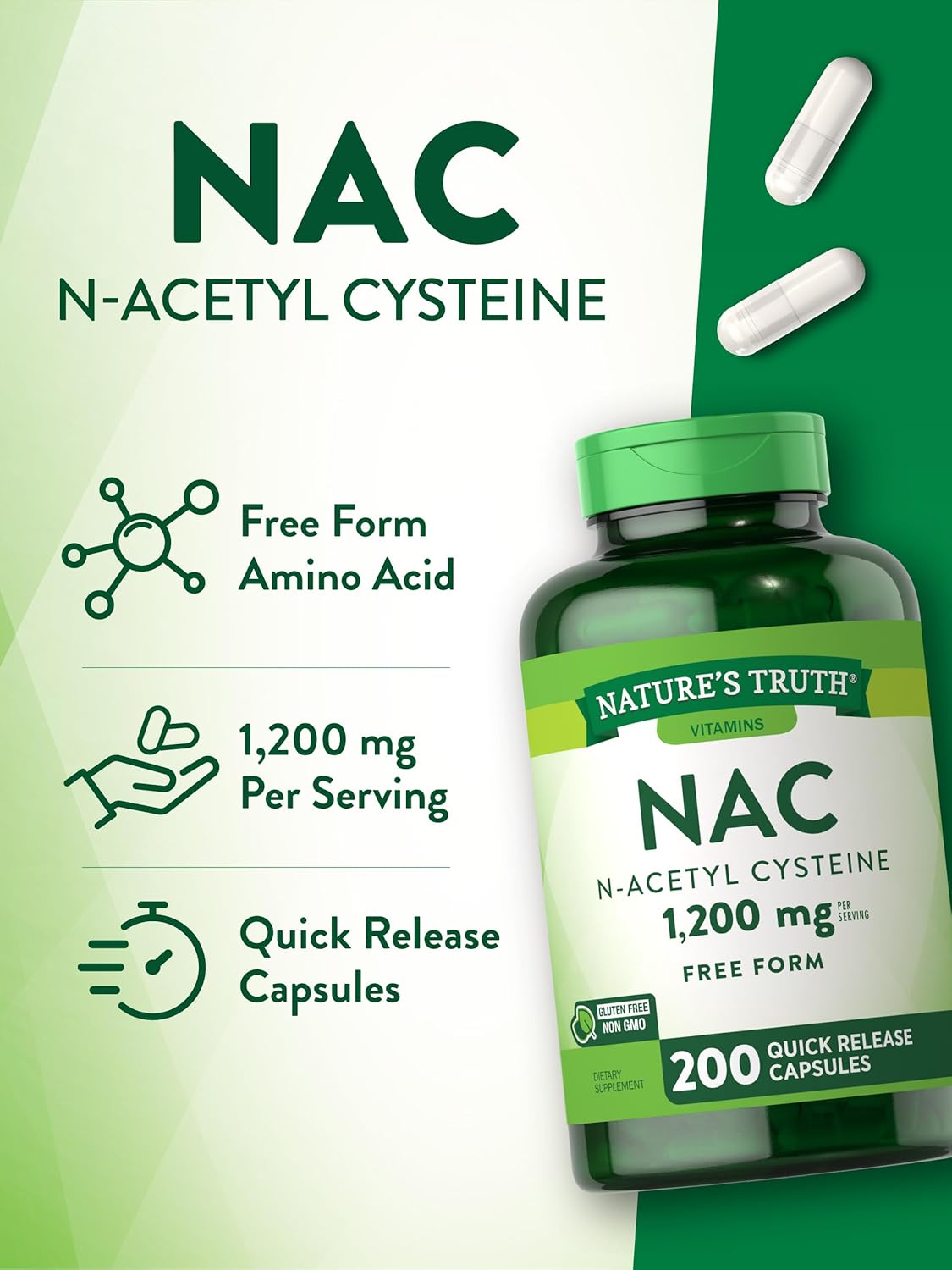 NATURES TRUTH N-Acetyl Cysteine 1200 mg NAC 200 Kapsül