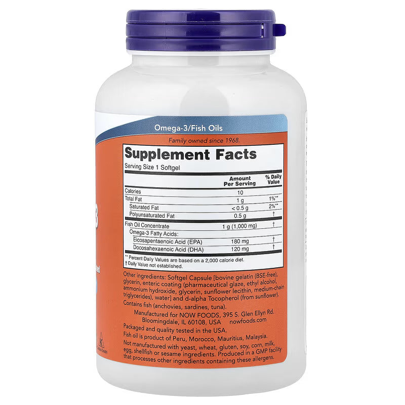 NOW Foods Omega 3 Fish Oil 180 Softgels - Galeri