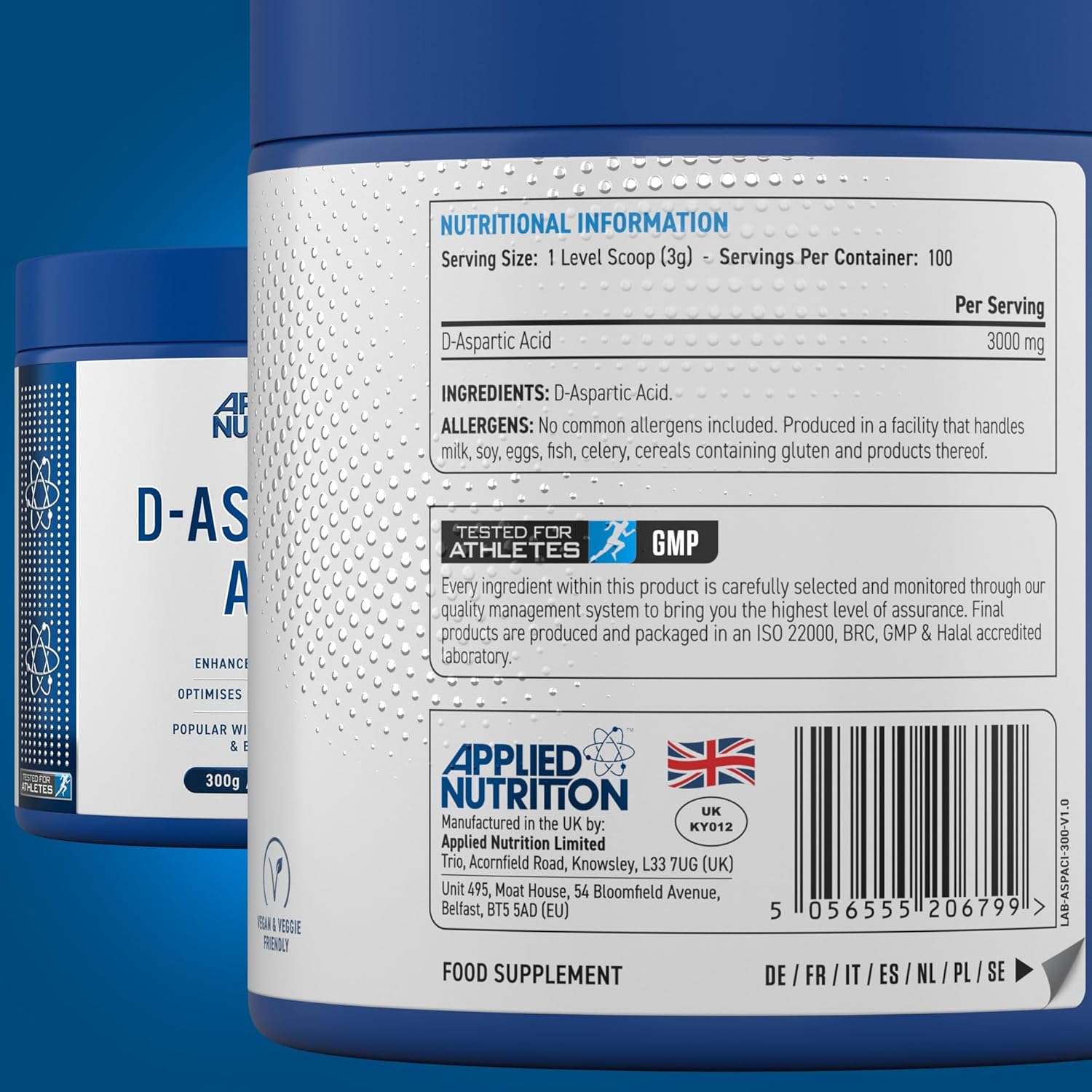 Applied Nutrition Daa-Aspartic Acid - Natural Booster for Enhanced Performance (300g - 100 Servings) - Galeri