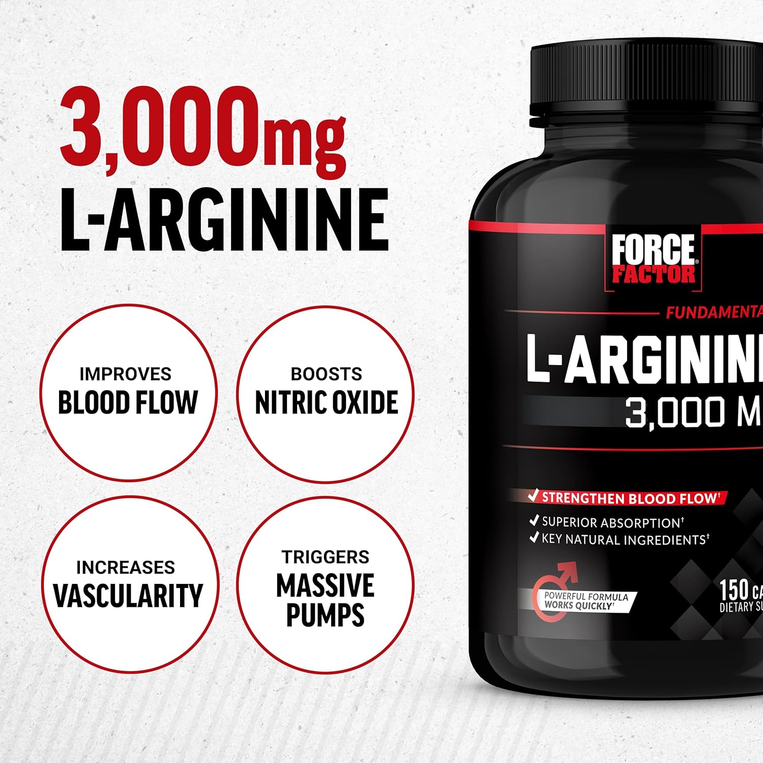 Force Factor L-Arginine Nitric Oxide BioPerine - 3000mg - 150 Capsules - Galeri