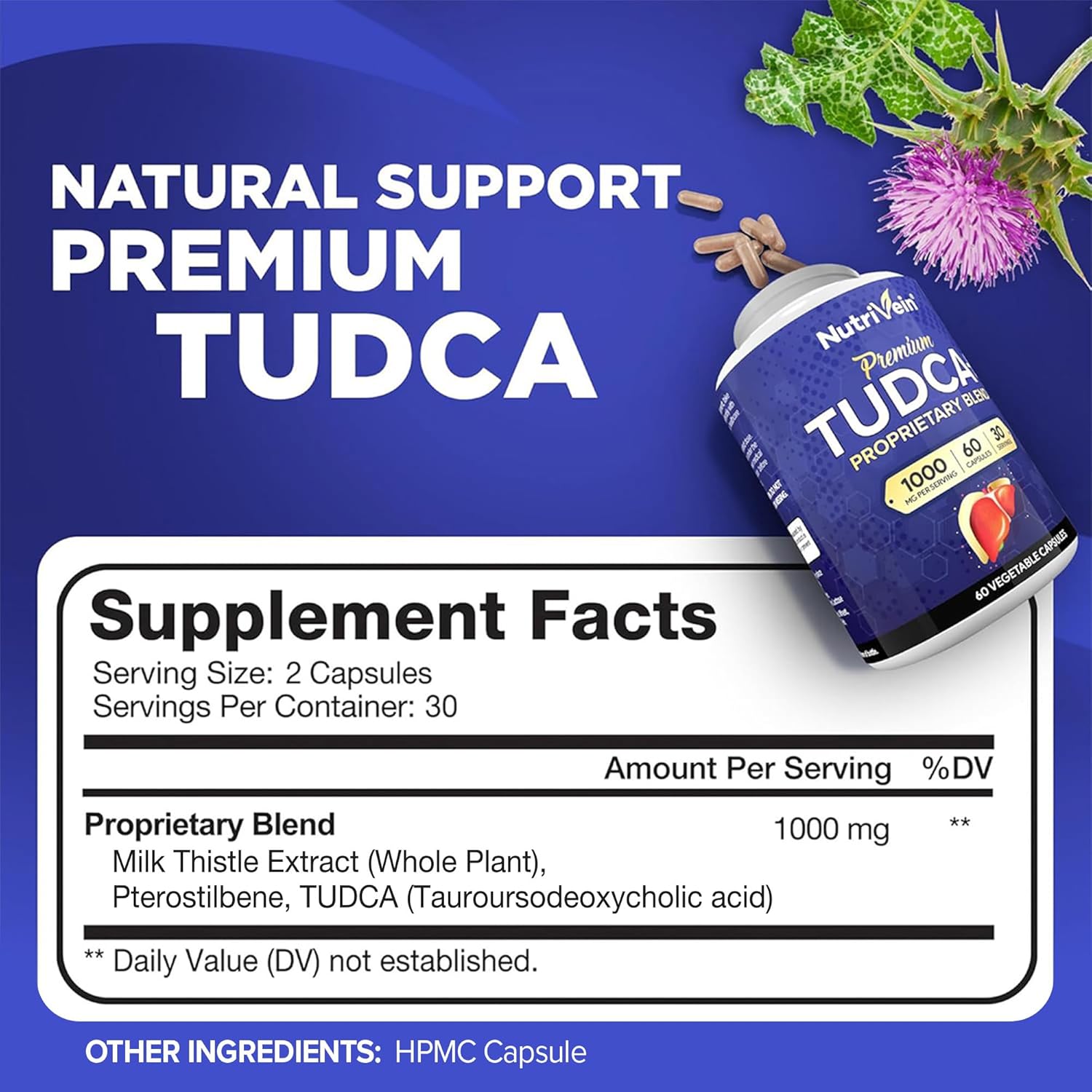 Nutrivein TUDCA+Milk Thistle Liver Wellness Support Supplement 1000 MG - 60 Caps - Galeri