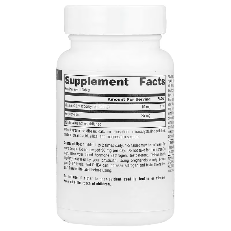 Source Naturals Pregnenolone & Vitamin C Brain & Cognitive 25 mg, 60 Tablets - Galeri