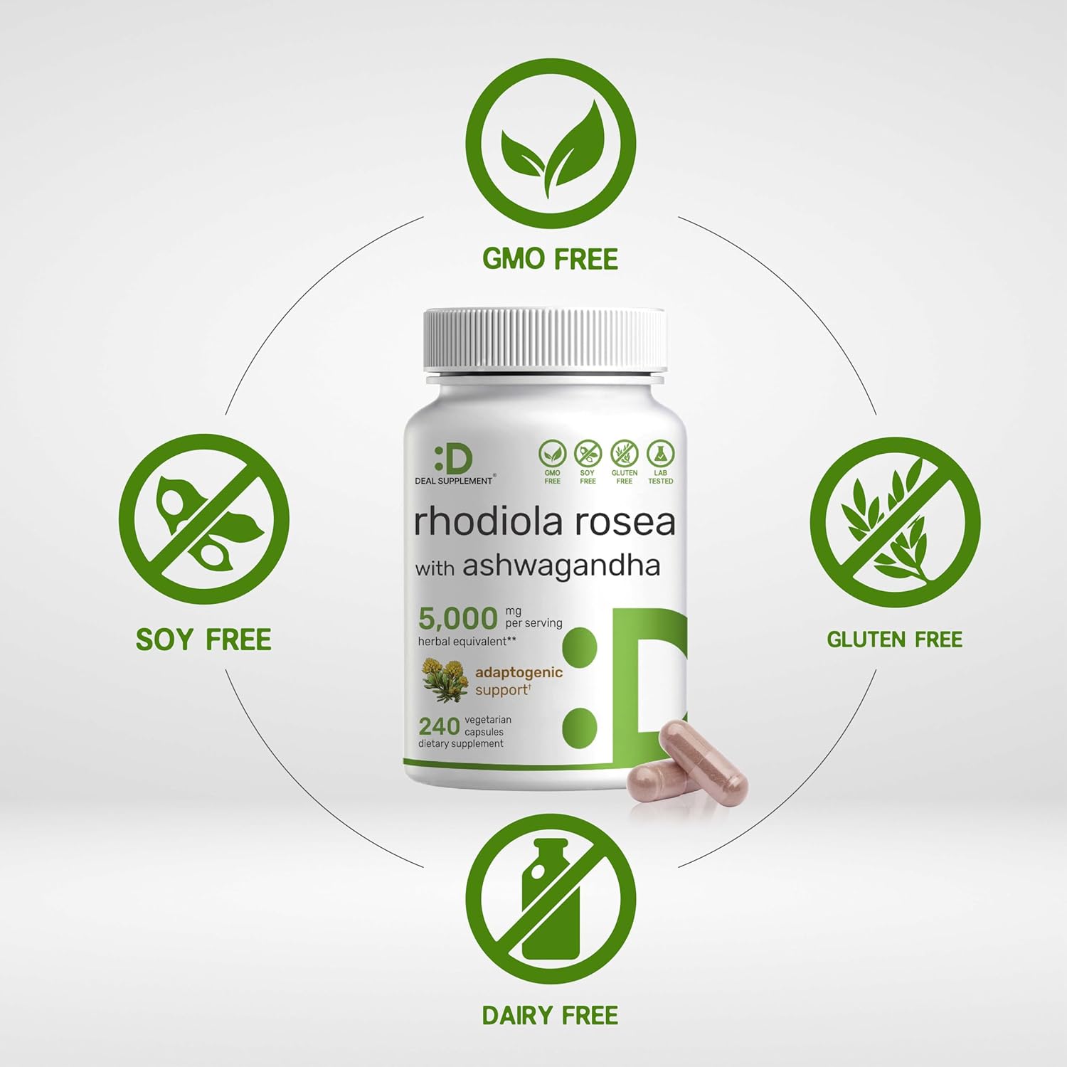 Deal Supplement Rhodiola Rosea with Ashwagandha 5,000mg Per Serving, 240 Veggie Capsules - Galeri