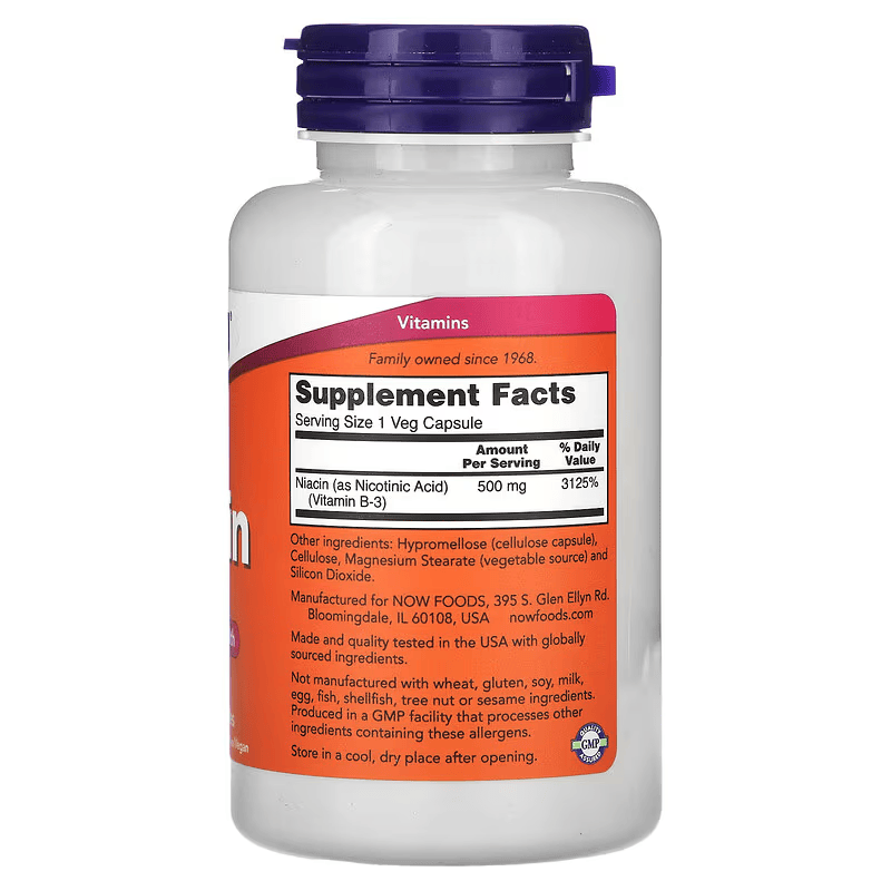 NOW Foods Vitamin B3 Niacin Flush 500 mg 100 Veg Caps - Galeri