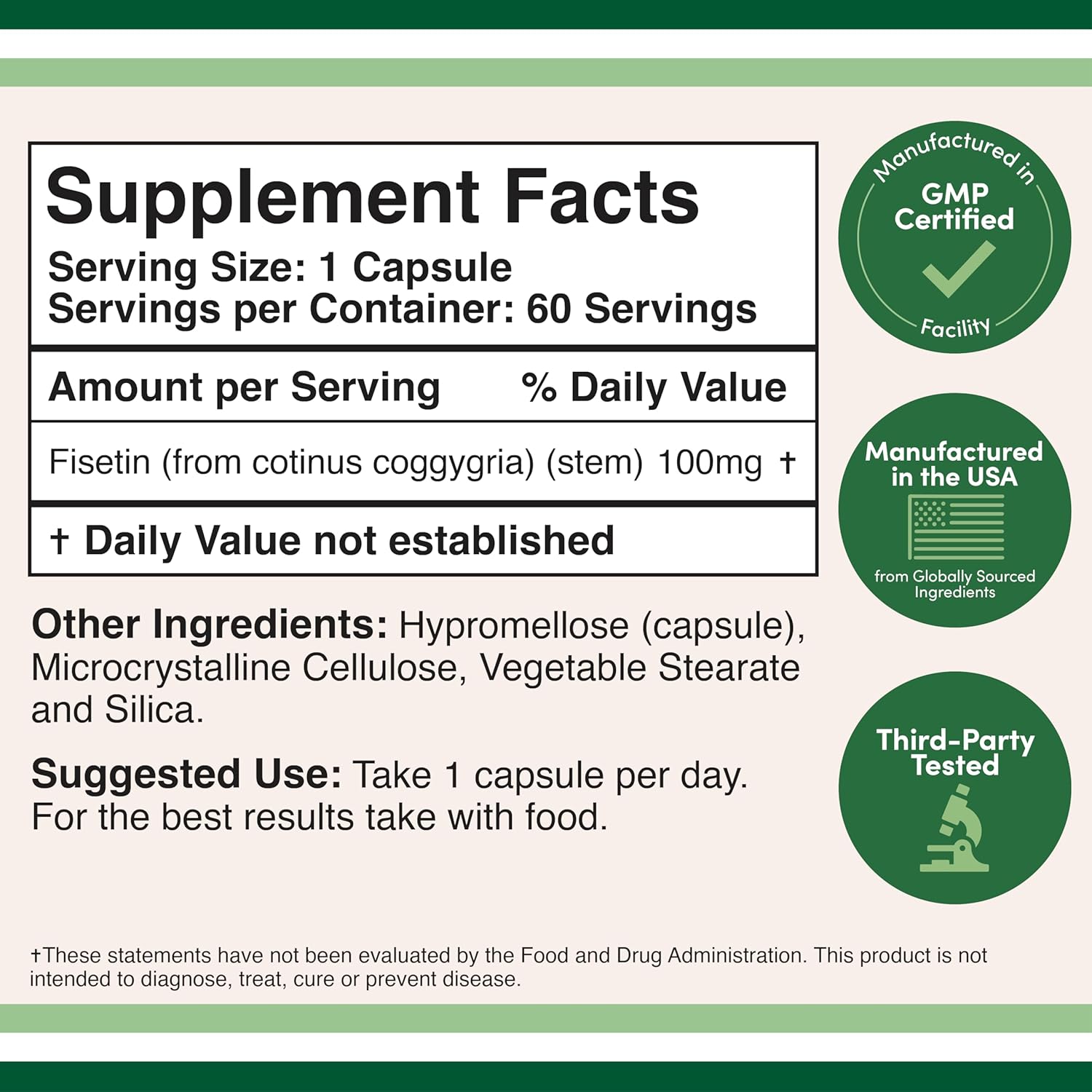 Double Wood Fisetin Bioflavonoid Polyphenols Apigenin Luteolin Quercetin Aging Support 100mg 60 Caps - Galeri