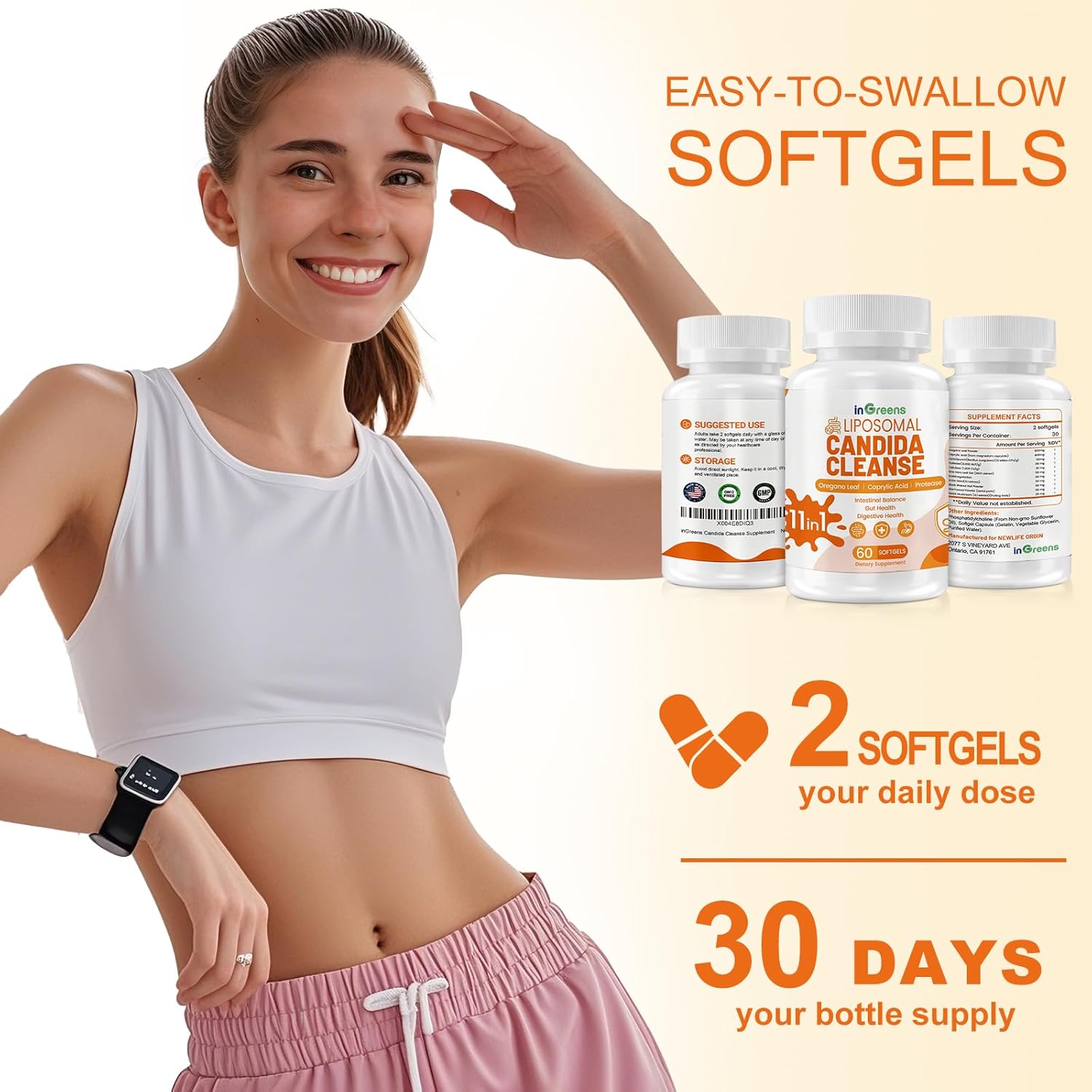 inGreens Candida Cleanse Detox for Women & Men Probiotics Digestive 60 Softgels - Galeri