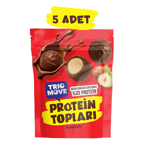 Trio Move Sütlü Çikolata Kaplamalı Fındıklı Protein Topları %33 x 5 Adet - Galeri
