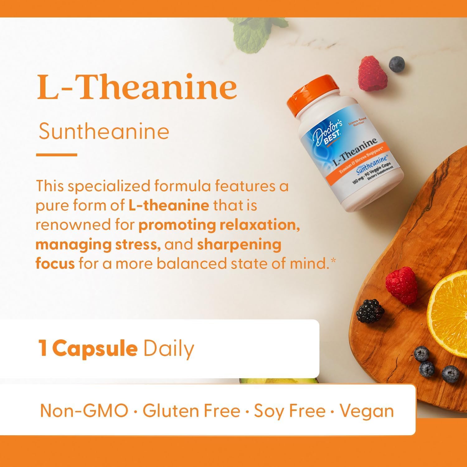 Doctor's Best L-Theanine Contains Suntheanine Helps Reduce Stress & Sleep 150 mg 90 Caps - Galeri