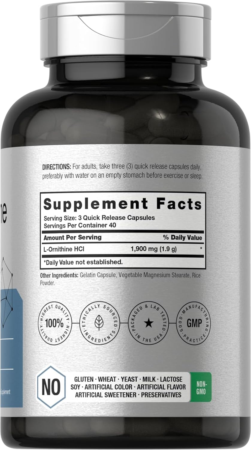 Horbaach L-Ornithine 1900mg per serving 120 Caps - Galeri