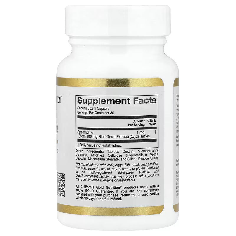 California Gold Nutrition Spermidine Rice Germ Extract Antioxidants 1 mg 30 Veggie Caps - Galeri