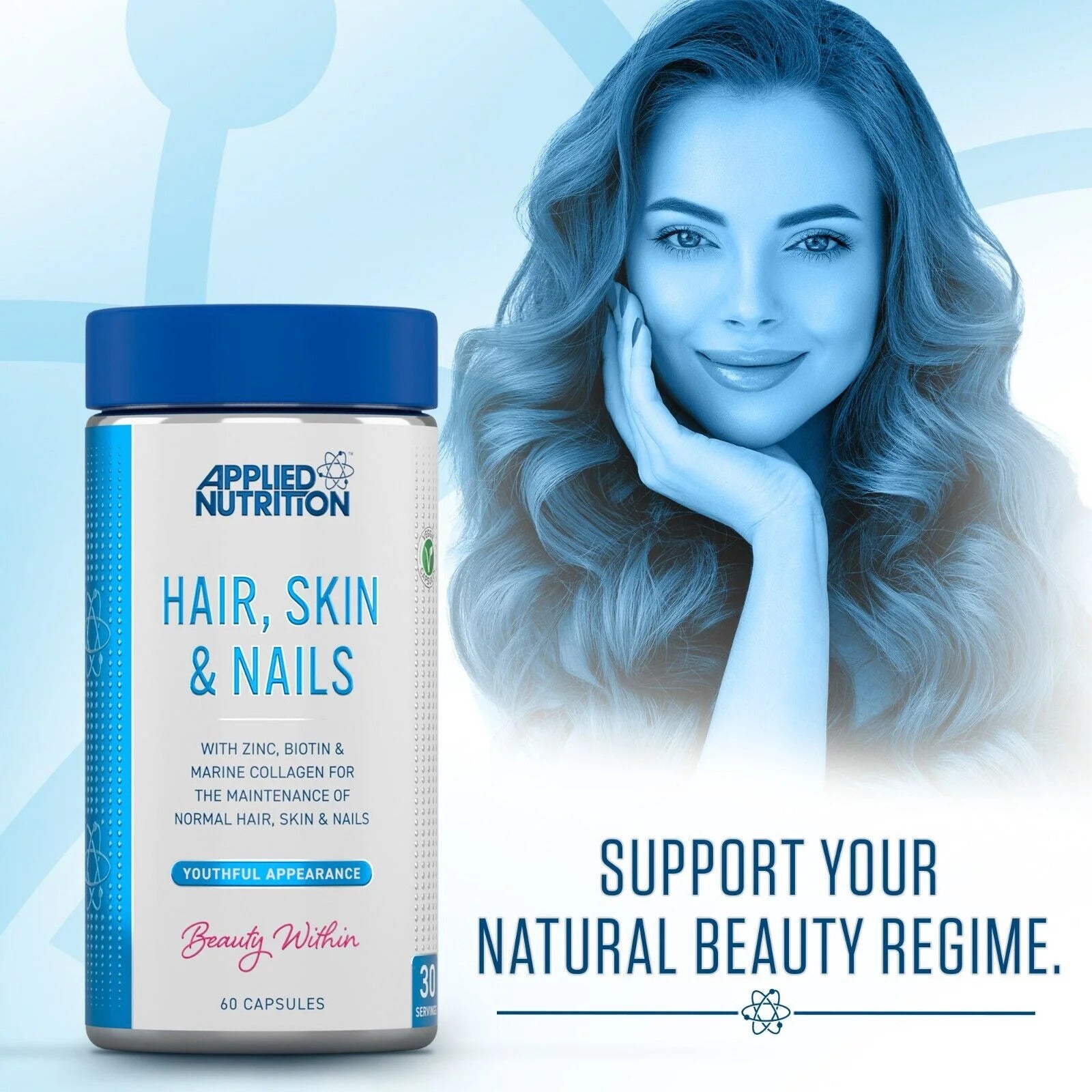 Applied Nutrition Hair, Skin & Nails, (BİOTİN+B12+MAGNESİUM OXİD+GRAPE+COLLAGEN+FOLİC ACİD 60 Caps - Galeri