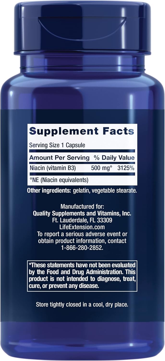 Life Extension Vitamin B3 Niacin 500 mg – 100 Capsules - Galeri