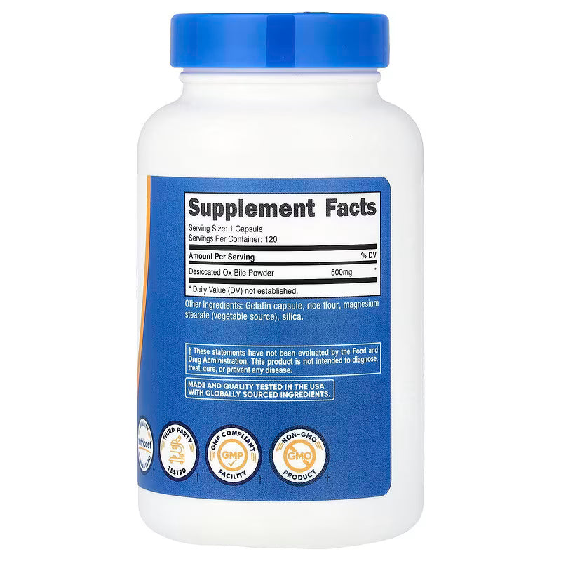 Nutricost Ox Bile 500 mg Gut Health 120 Capsules - Galeri