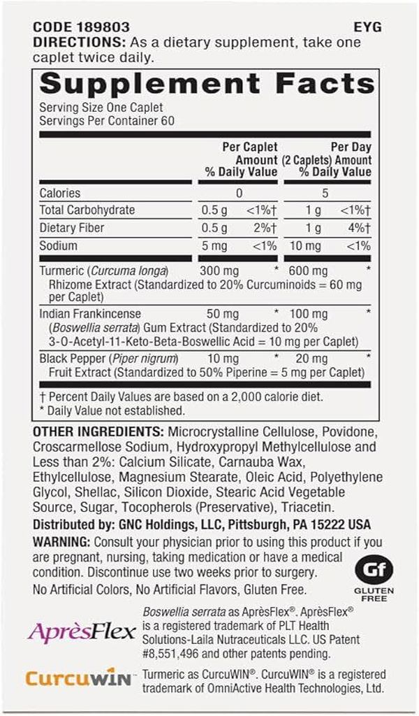 GNC TriFlex Glukozamin Turmeric (Zerdeçal) Formula - 60 Vegan Caplets - Galeri