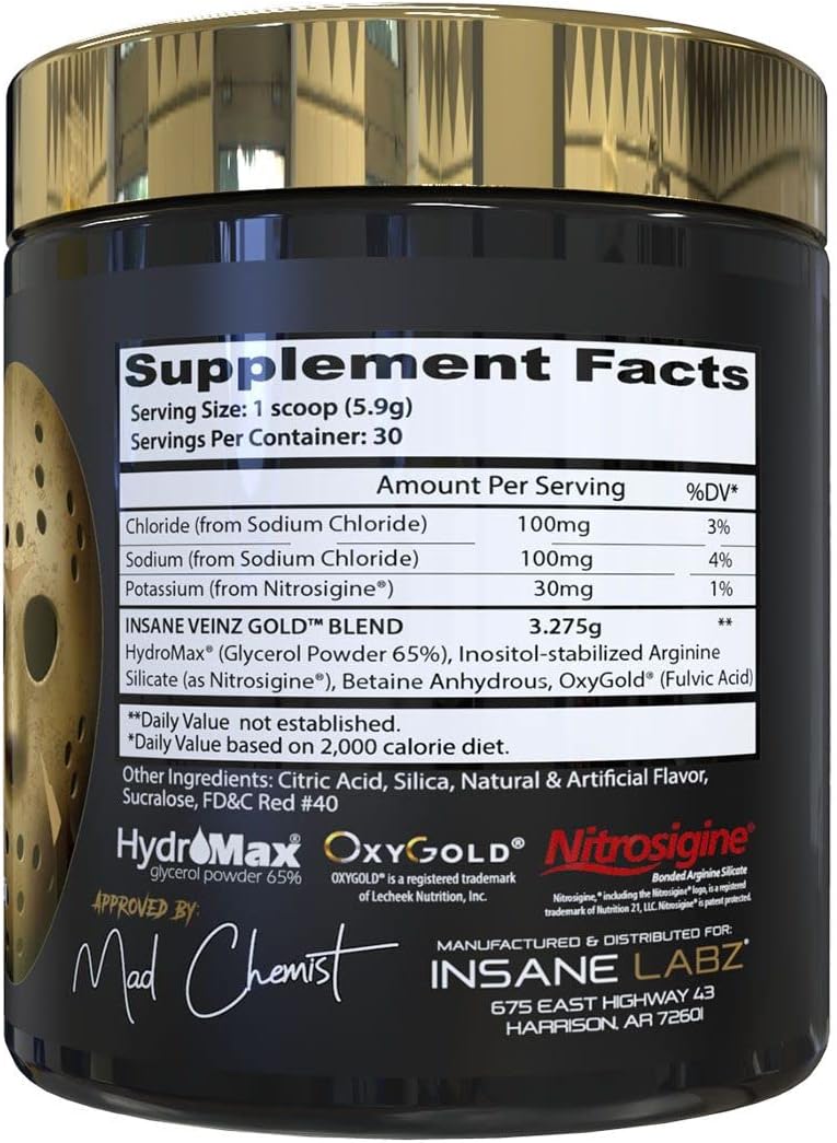 Insane Labz Insane Veinz Gold Nitric Oxide Preworkout Hydromax Nitrosigine Glycerol 30 Servis - Galeri