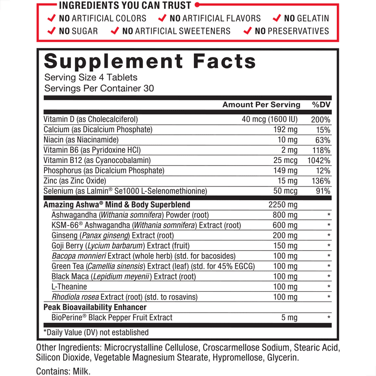 Force Factor Amazing KSM66 Ashwagandha Panax Ginseng + Black Maca + Rhodiola rosea + Theanine 120 tablets - Galeri