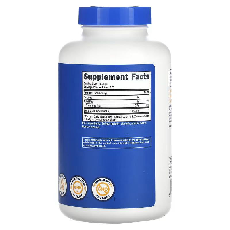 Nutricost Extra Virgin Coconut Oil 1,000 mg 120 Softgels - Galeri