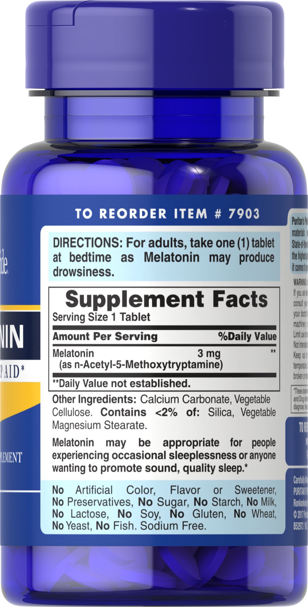 Puritan's Pride Night Sleep Melatonin 3 mg 120 Capsules - Galeri