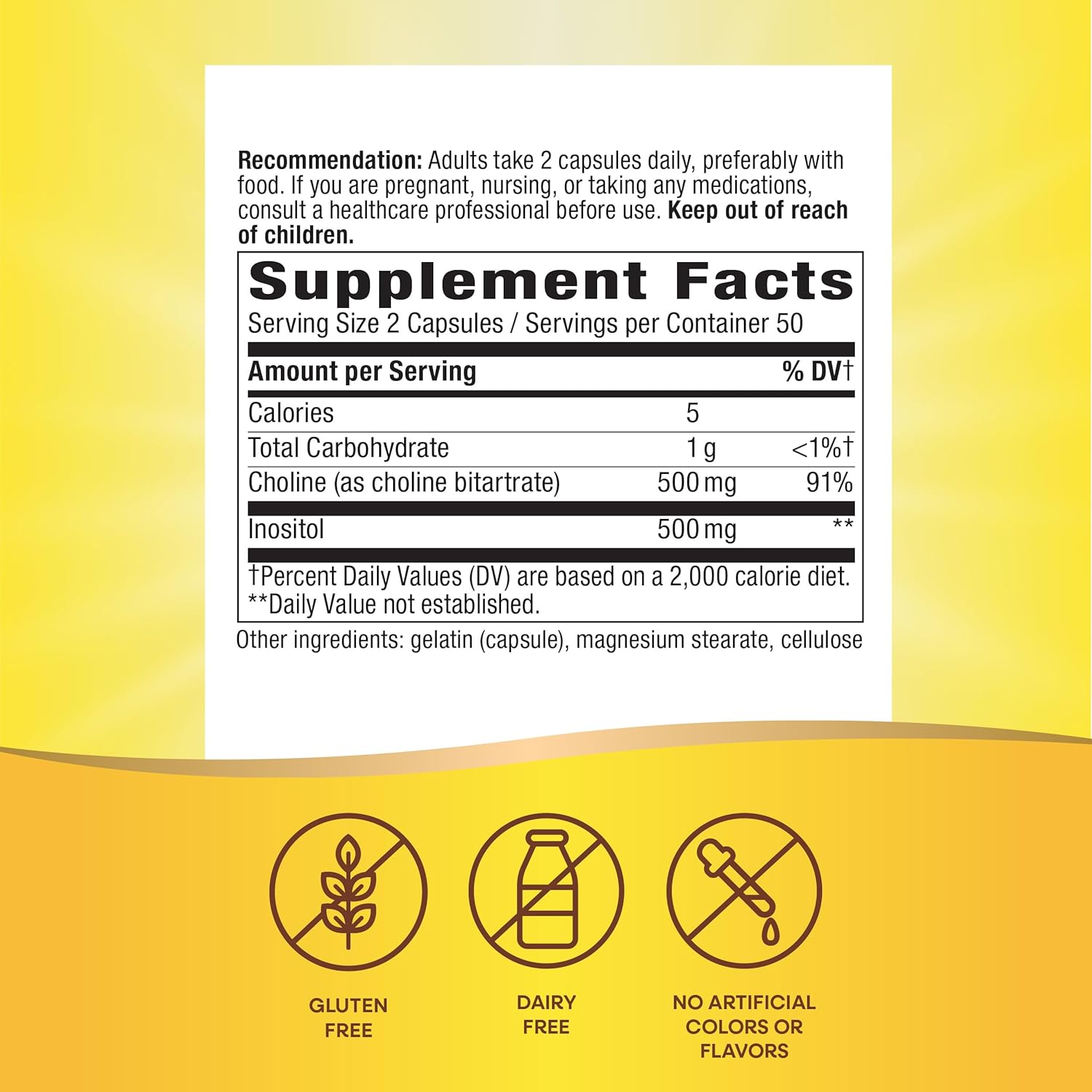 Nature's Way Choline(Kolin) & Inositol, Supports Brain Health & Cellular Energy 100 Caps - Galeri