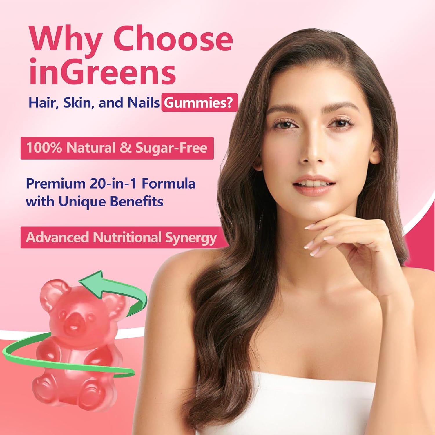 Ingreens 20-in-1 Hair Skin and Nails 90 Gummies - Galeri