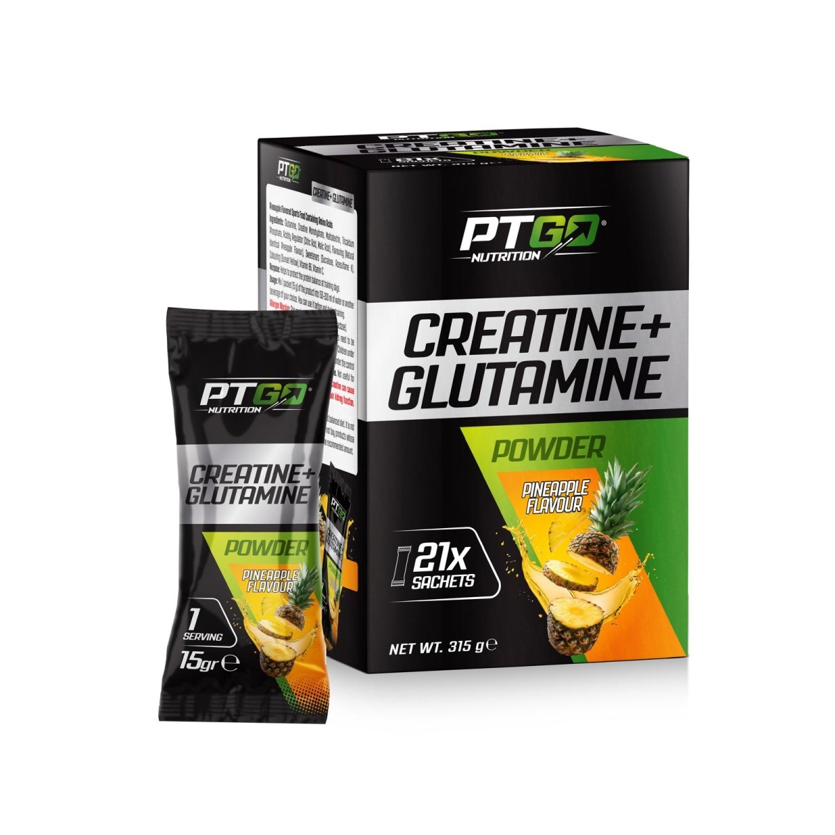 PTGO Nutrition Creatine+Glutamine 21 Şase x 15 Gr. Ananas Aromalı