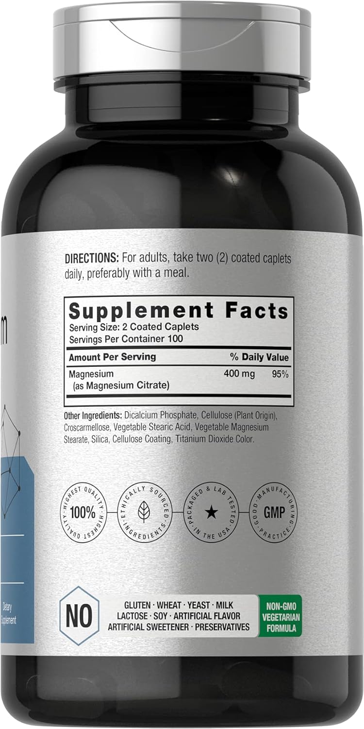 Horbaach Magnesium Citrate 400mg per serving 200 Caplets - Galeri
