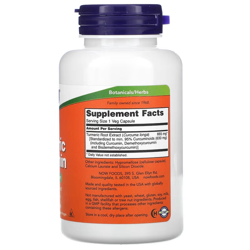 NOW Foods, Turmeric Zerdeçal with Curcumin, 665 mg, 60 Vegetarian Caps - Galeri