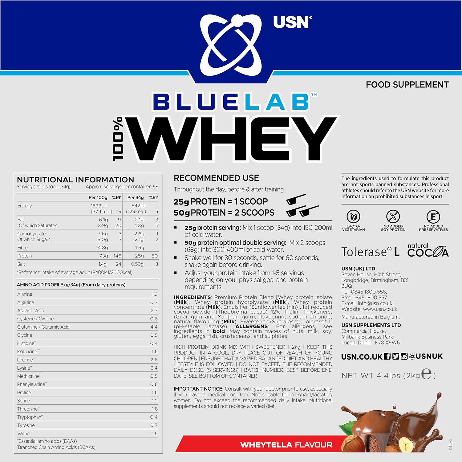 USN Blue Lab Whey Premium Protein 2 kg - 60 Servis - Galeri