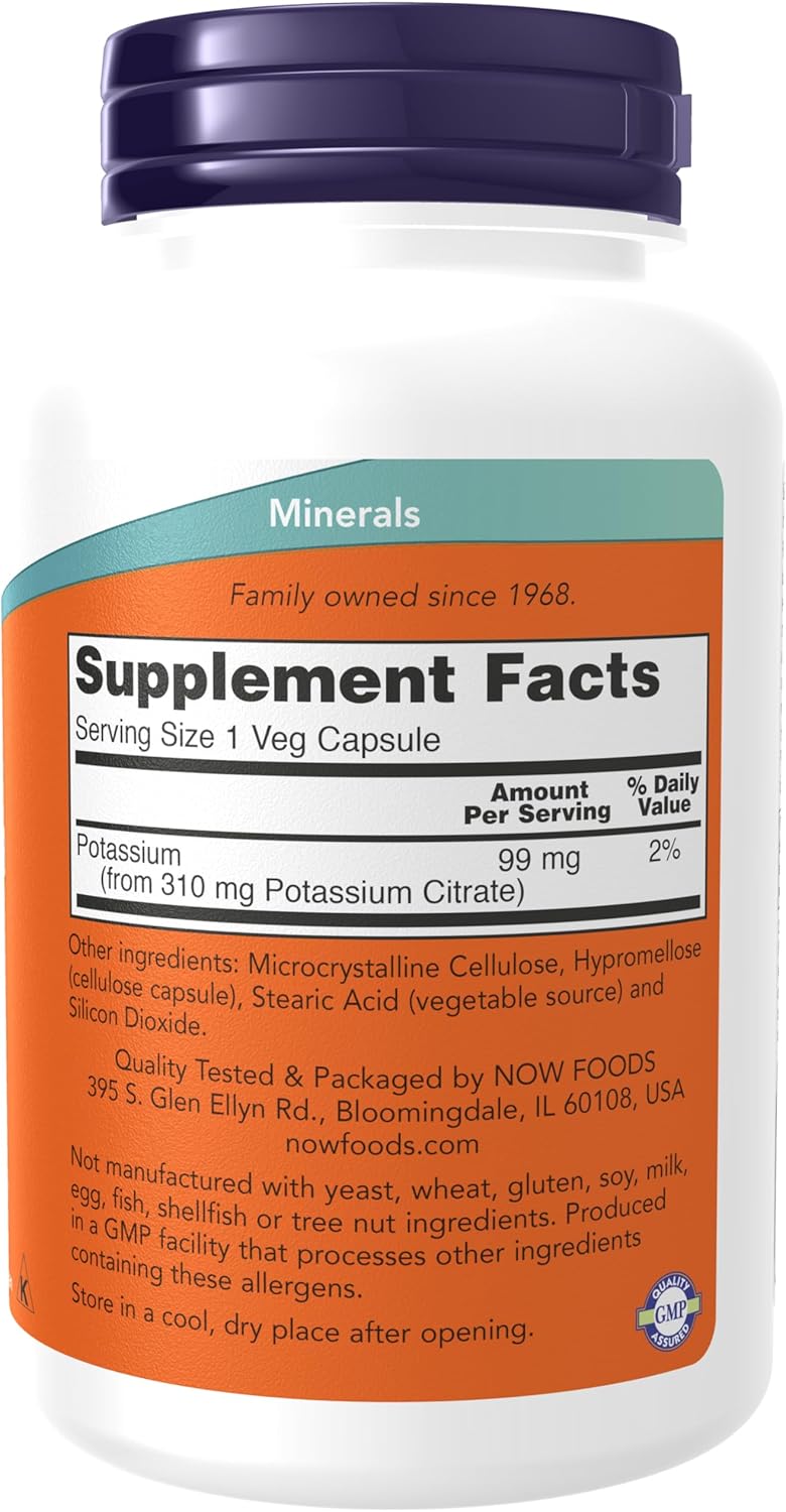 NOW Potassium(Potasyum) Citrate Electrolyte Balance and Normal pH Essential Mineral 180 veg Caps - Galeri