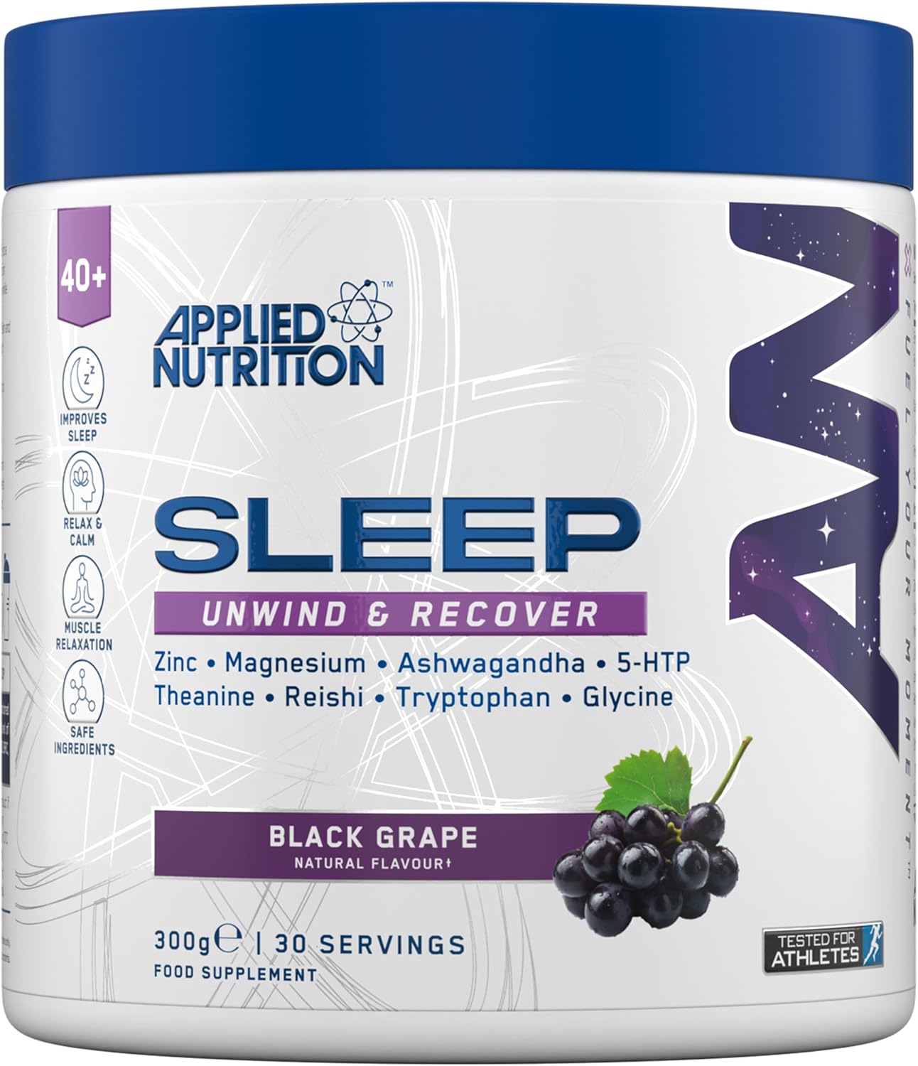 Applied Nutrition Sleep Support for Over 40s Zinc Reishi Magnesium Glycine Theanine 5-HTP 300 g